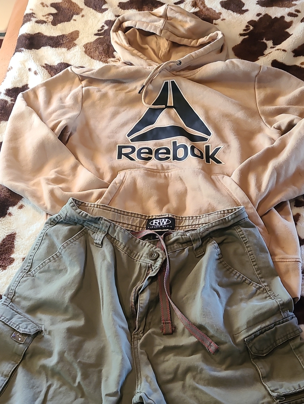 Reebok Tan Hoodie with Olive Green Cargo Shorts
